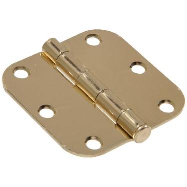 Imagem de The Hillman Group Dobradiça residencial 852801 de 7,6 cm para porta - Canto redondo de 1,5 cm - Pino removível - Embutir completa - Acabamento em latão, pacote com 1