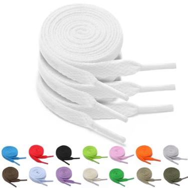 Imagem de VOGVOG 3 pares de cadarços de tênis planos 8 cores cadarços atléticos para botas para adultos e crianças cadarços largos, Branco, 55inch (140cm)