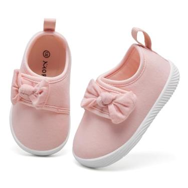 Imagem de MORENDL Baby First Walking Tênis infantil sem cadarço de malha respirável, Gravata borboleta rosa, 21