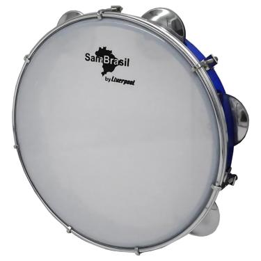 Imagem de Pandeiro Liverpool Sambrasil Premium 10 Azul C/ Pele Branca