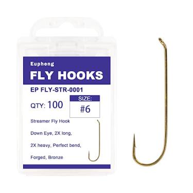 Imagem de Eupheng Ganchos de pesca com mosca, pacote com 100 unidades, anzóis de pesca sem barbless catch & release dry wet ninfa camarão e pupa, serpentina, caddis, jig, scud moscas anzóis de pesca (#6, EP FLY-STR-0001)