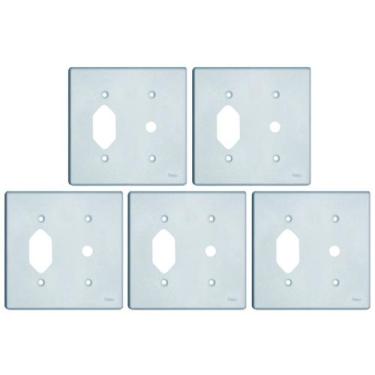 Imagem de Placa p/ 1 Tomada + 1 Furo Central 4x4 Prata Radial c/ 5