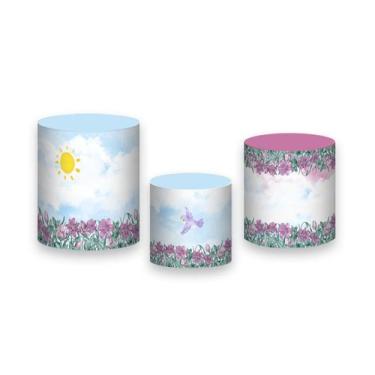 Imagem de Trio De Capa Cilindro  - Jardim Floral Com Pássaros Aquarela 009 - Via