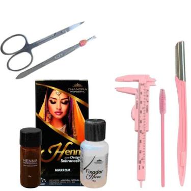 Imagem de Kit Sobrancelha Henna Chandra Profissional Pinça Tesoura Paquímetro, M