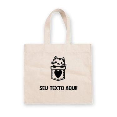Imagem de Sacola de Algodão Cru Personalizada Love Cat - 40cm x 33cm - 1 unidade