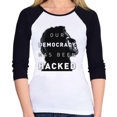 Imagem de Baby Look Raglan Our Democracy Has Been Hacked Manga 3/4 - Foca na Mod