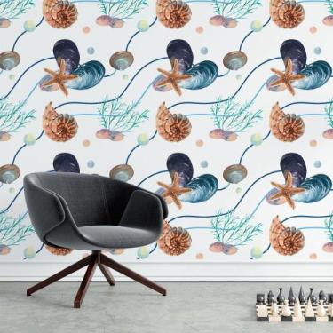 Imagem de Papel de Parede Adesivo Estrelas Mar Conchas N015114 0,58x3M - Adesivo