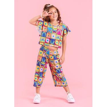 Imagem de Conjunto Verão Menina Verde Blusa e Calça Pantacourt Jardim Encantado 