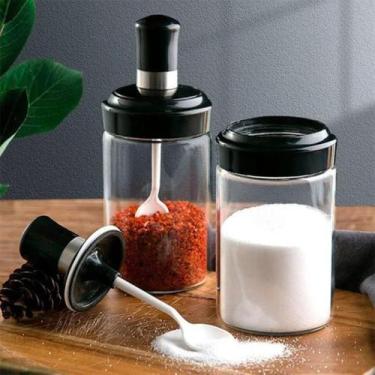 Imagem de Pote de Vidro Com Colher Condimentos Temperos Sal Cozinha - RT