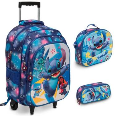 Imagem de Kit Mochila Infantil Stitch Carrinho Reforçada 3 Peças - Plike