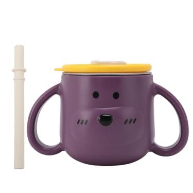 Imagem de Copos Infantis Isolados de Parede Dupla de Aço Inoxidável Com Canudos e Tampas, Caneca Isolada a Vácuo de Parede Dupla Com Alças Duplas, Lindo Copo Isolado para bebê (PURPLE)