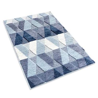 Imagem de Tiita Tapete de banheiro grande tapete de banheiro 61 cm x 101 cm azul absorvente tapete para os pés tapete de microfibra desgrenhado geométrico tapete de chuveiro, azul