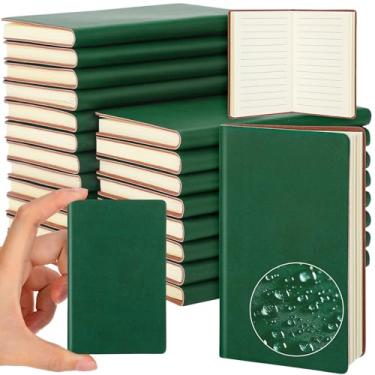 Imagem de Yeaqee Pacote com 20 mini cadernos de Ação de Graças com bolso de couro, 10 x 6,3 cm, 50 páginas, à prova d'água, bloco de notas de couro macio para escritório, casa, Natal (verde escuro)