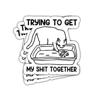 Imagem de 3 peças Trying to Get My Shit Together adesivos engraçados de gato, caixa de areia de gato Get My Shit Together, adesivos engraçados para presente, laptop, garrafa de água, telefone, carro, capacete,