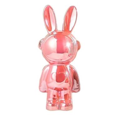 Imagem de Jaugufiy Ornamento de estátua de coelho de cerâmica, estatueta de coelho, enfeite de casa, cofrinho, cofre, caixa de dinheiro, decoração de quarto de crianças, presentes de aniversário (rosa)