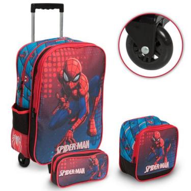 Imagem de Kit Mochila Rodinha Infantil Homem Aranha Lancheira Térmica - Plike