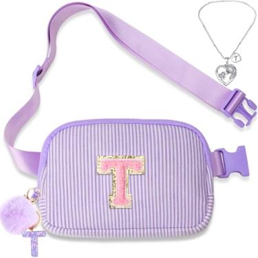 Imagem de Bolsa de cinto para meninas – Bolsa transversal com inicial para presentes de aniversário para 15, 6, 7, 8, 9, 10, 11, 12, 13 anos, para adolescentes de 13 anos, pacote essencial para viagem, Roxo TW,