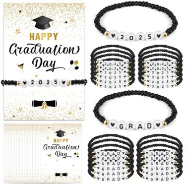 Imagem de Tondiamo Conjunto de 24 pulseiras de formatura em massa 2025 para pós-graduação e ensino médio com cartões presentes inspiradores para turma de 2025, 6.7 inches/ 17 cm, argila de polímero, Sem Pedra