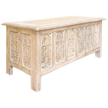 Imagem de Mesa de centro de madeira retangular, mesa de centro vintage, mesa de centro de madeira moderna, mesas laterais, mesa de entrada, mesa lateral para sala de estar para revistas, livros e plantas - 91 x 45 cm, lavagem branca