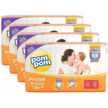 Imagem de Fraldas Pom Pom Protek Proteção de Mãe 4 Pacotes Tam. M - 46 Unidades 