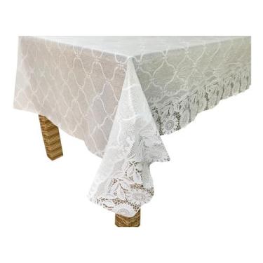 Imagem de Genérico, Toalha Mesa Retangular Impermeável Renda Branca 2,20x1,40 Nome do desenho:Renda Branca;Cor:Branco