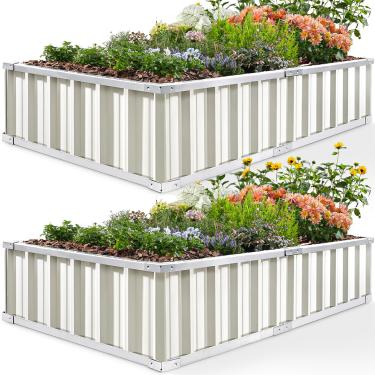 Imagem de KING BIRD Conjunto de 2 camadas com moldura de cartão reforçada extra grossa para jardim cama elevada 162 x 91 x 30 x 2 cm, caixa com kit de plantas de metal de aço galvanizado com 16 etiquetas tipo T e 2 pares de luvas marfim