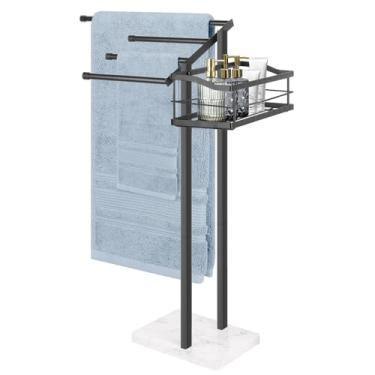 Imagem de HarJue Toalheiro para banheiro, suporte de toalha de 91,4 cm A, suporte para lençóis de toalhas de banho com base de mármore, suporte para piso externo de piscina doméstica, toalhas de membros da