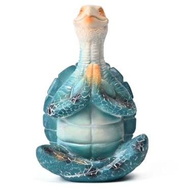 Imagem de Boobezeen Sea Turtle Meditation Yoga Statues Home Decor Zen Resin Figurines Beach Coastal Ornaments Bathroom Living Room House Office Entryway DéCor (Blue Prayer)
