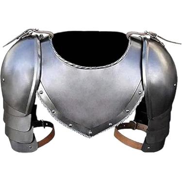 Imagem de Conjunto medieval Iron Gorget Spaulders Braço Ombro Fantasia Cavaleiro Cruzado Pauldrons Armadura de Pescoço Fantasia Armadura de Guerreiro