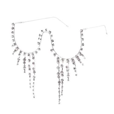 Imagem de Naimo Sem lente decoração diamante meia armação de óculos retrô cristal metal armação V óculos sem lente, Franja de strass prata, One Size