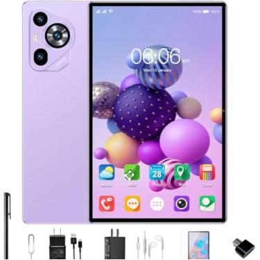 Imagem de 10,1 polegadas, Android 13, 16 GB de RAM + 512 GB de ROM, câmaras de 24 e 32 megapixéis, GPS, Bluetooth, cartão Dual SIM (Roxo)