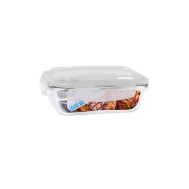 Imagem de Pote de Vidro 1040ml Hermético Retangular Marmita Tampa Com 4 Travas -