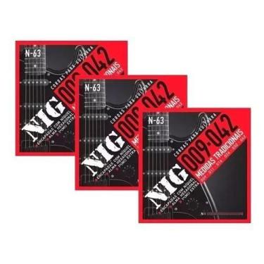 Imagem de Kit 3 encordoamentos guitarra nig n63 09 extra