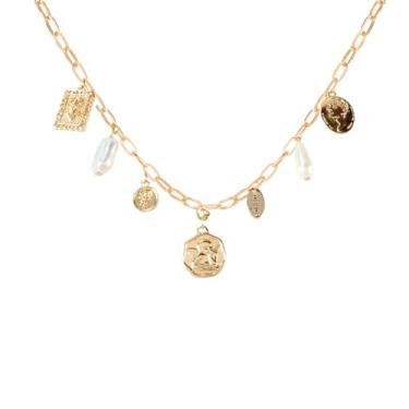 Imagem de Colar com pingente de ouro para mulheres, gargantilha de pérola branca, retrato de cabeça, quadrado, pingente moderno, concha, estrela-do-mar, praia, presente para mulheres e meninas, Zinco, Sem Pedra