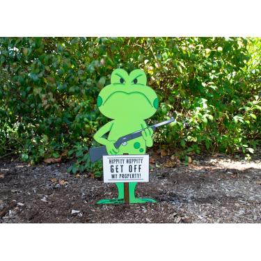 Imagem de Sapo espingarda jardim exterior grande arte de metal 58,4 cm x 35,5 cm resistente ao clima ornamentos de gramado estacas resistentes decoração de quintal para pátio