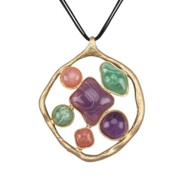 Imagem de joymiao Colar de couro para mulheres, pingente grande, gargantilha hippie, vintage, colar grosso, boêmio, para mulheres, Couro sintético Zinco, Sem Pedra Preciosa