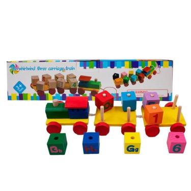 Imagem de Brinquedo Pedagógico Infantil Trem De Montar - Madeira Cores