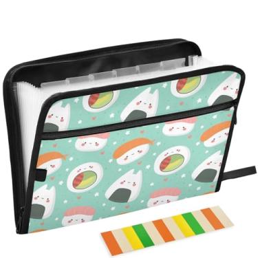 Imagem de ZZKKO Kawaii Sushi Pasta de arquivo expansível com 13 bolsos com etiquetas adesivas pasta de arquivo sanfonada organizador de documentos tamanho carta tamanho A4 papéis expansível para guardar arquivos
