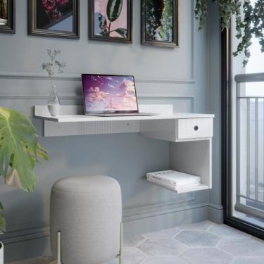 Imagem de Escrivaninha Mesa De Computador Notebook Suspensa Parede Com Gaveta (Branco)