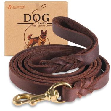 Imagem de Coleira para cães QUMY Leather, 6 pés, Heavy Duty Training, marrom