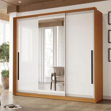 Imagem de Guarda-Roupa Casal Valência 3 Portas 4 Gavetas com Espelho Freijó/Branco - Politorno