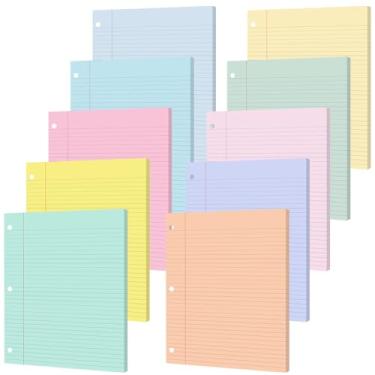 Imagem de gisgfim 100 folhas de papel para fichário de folhas soltas, papel pautado colorido de 20,3 x 26,7 cm, refil com 3 furos, enchimento espesso para fichários de 3 anéis, cadernos, agenda, escola