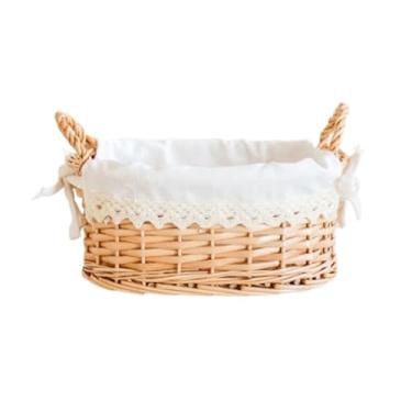 Imagem de Cesta de tecido para organizar chaveiros, tigela para mesa de entrada, decoração de casa, cesta de tecelagem rústica para mesa de salgueiro e pão de frutas (G, branco)
