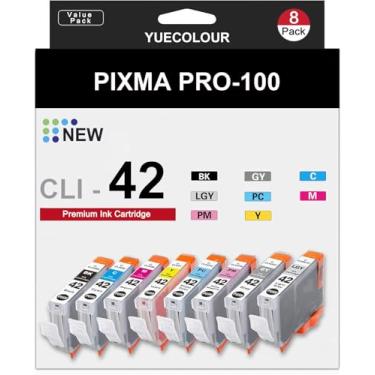 Imagem de Cartuchos de tinta CLI-42 de alta capacidade compatíveis com cartuchos de tinta CLI 42 de substituição para impressora Canon PIXMA PRO-100 (pacote com 8, BK/C/M/Y/PM/PC/GY/LGY)