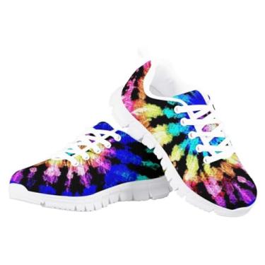 Imagem de PinUp Angel Tênis de corrida infantil para meninas e esportes com estampa de leopardo/floral, Tie Dye preto colorido, 1 Little Kid