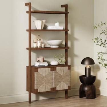 Imagem de Nathan James Estante Beacon de 3 prateleiras com armário de algas marinhas, estante de madeira maciça com armazenamento com moldura de madeira maciça, erva marinha/marrom escuro