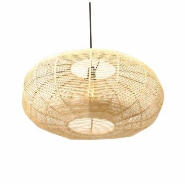 Imagem de Lustre Rustico Palha Sala Quarto Grande Disco 58x23 com Fio - FibraDec