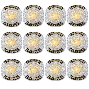 Imagem de CHXIXUE Anel de campeonato de boliche tamanho 7-14 Anel de boliche Troféu Bola Esportiva Prêmio Presente Vencedor Equipe do Torneio (12 peças de anéis de boliche dourados, tamanho 10)