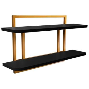 Imagem de Prateleira Decorativa 60x15 Sala Escritório Quarto Zafra - dourado/preto