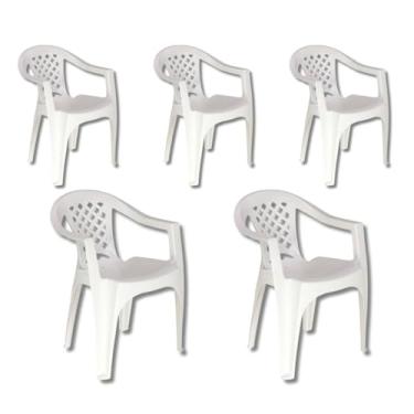 Imagem de Kit 5 Cadeiras De Plástico Branco Reforçado154kg Empilhável Festa Eventos Jardim Bar Igreja Cozinha